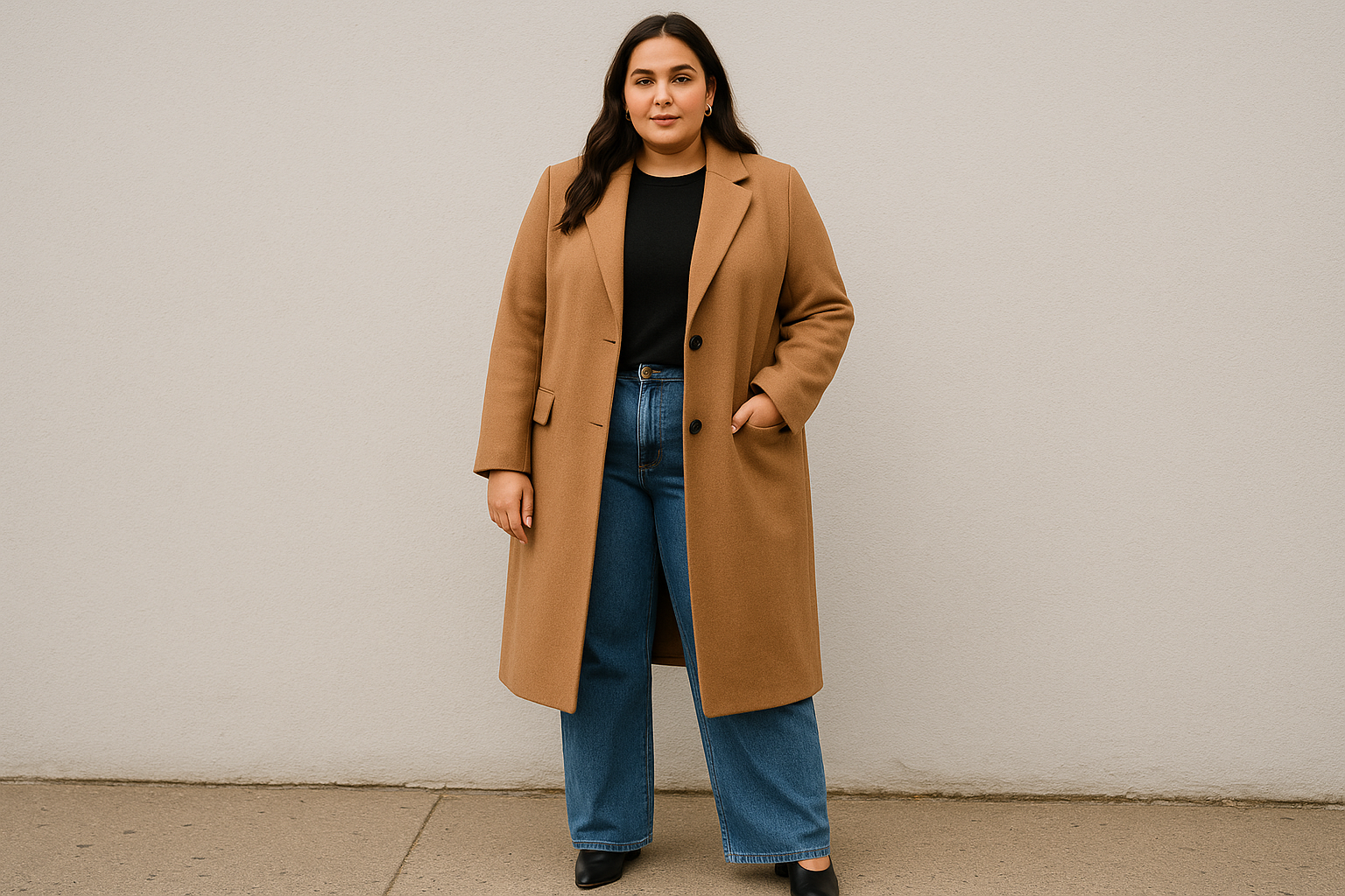 Mode grande taille : jeans droits et manteaux, les indispensables chic