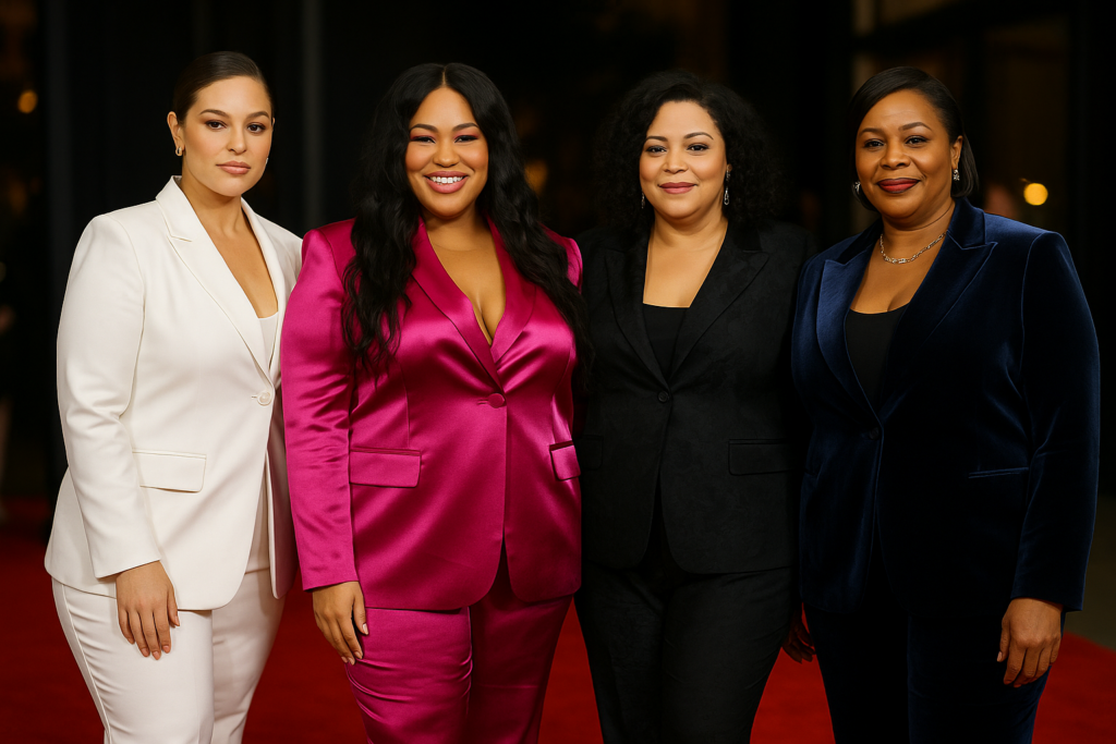 célébrités rondes en tailleur