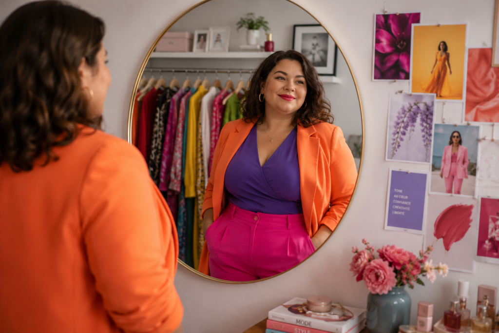 Un miroir, une femme et des couleurs vives