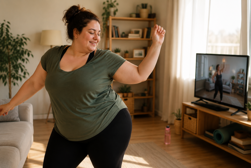 Danse joyeuse dans un salon lumineux